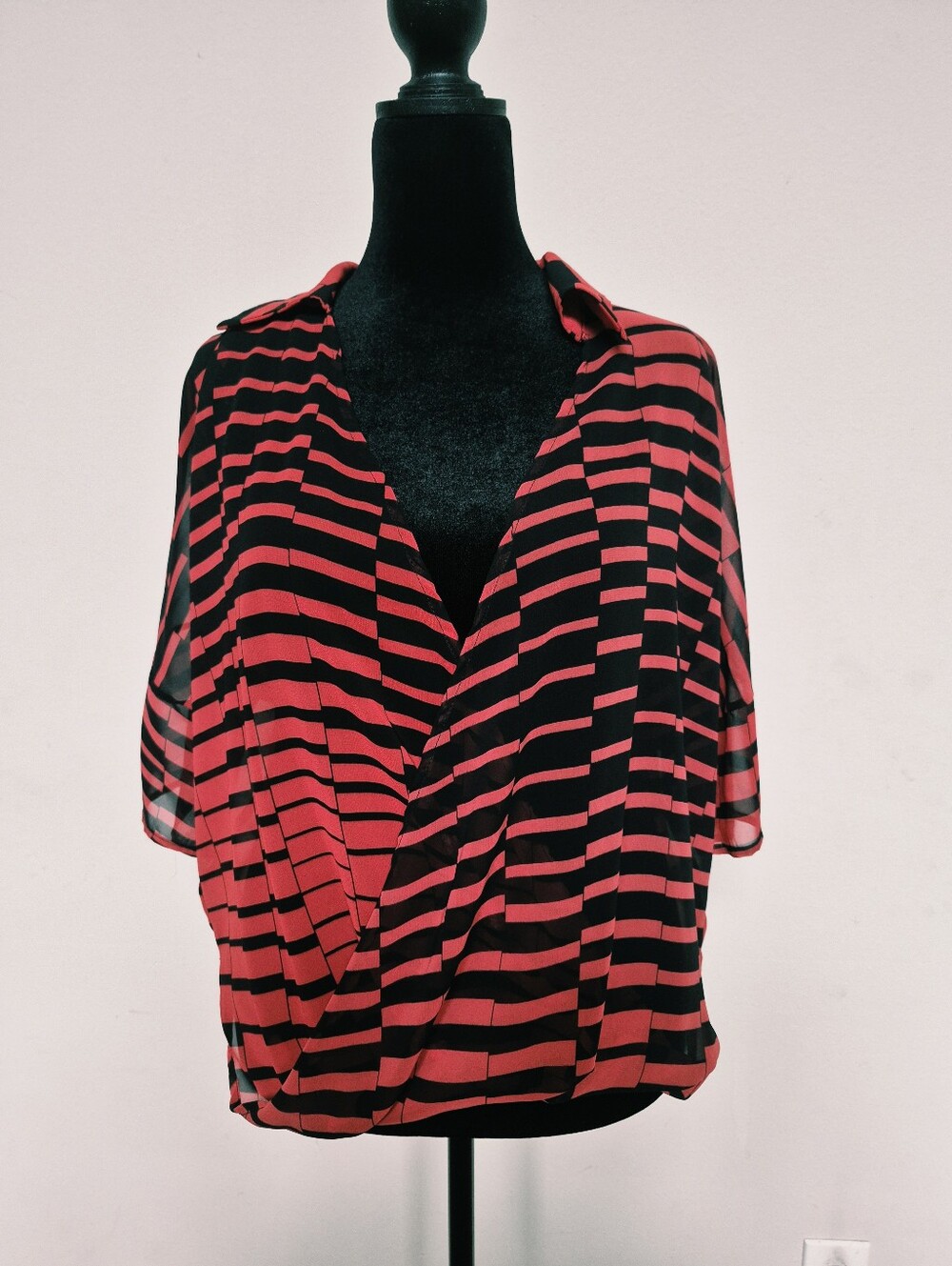 Red & Black Striped Surplice Blouse